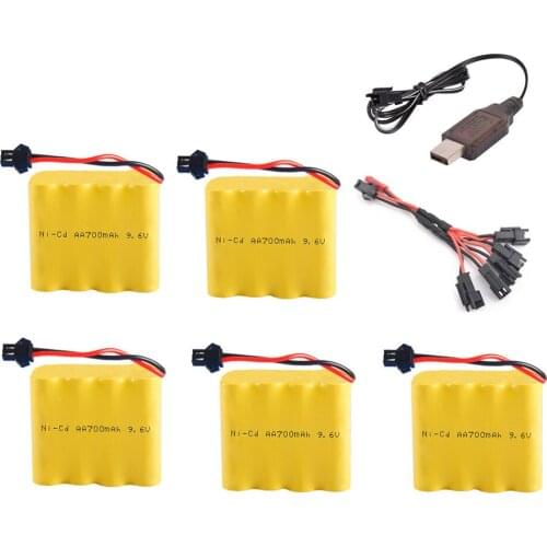 9.6V 700mAh Ni-CD Battery + 9.6v Charger Set For Rc toy Car Robot Tank Train AA 9.6v Rechargeable Battery Pack for rc Boat Gun