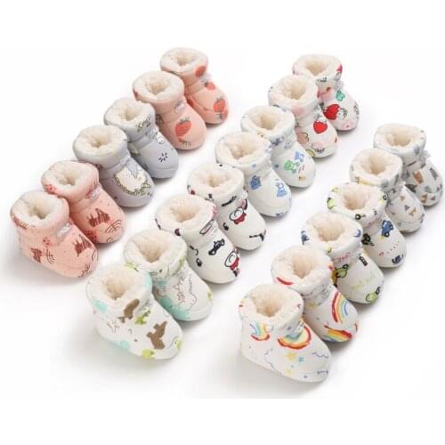 Baby Non Slip Toddler Shoes Winter Male Infant Female Infant Cotton Snow Boots Multicolor Cartoon Middle Tube Boots 0-18 Months