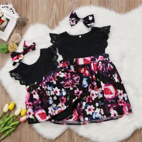 2020 Summer Family Matching Baby Girl Toddler Kids Lace Romper Dress Floral Flower Party Sleeveless Patchwork Dresses Costume