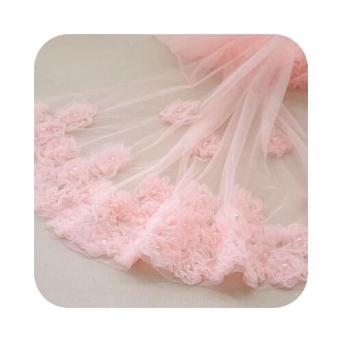 2 meters 65cm Super wide Beaded Flower Pink green White childrens dress lace embroidery lace trim DIY wedding dress materials