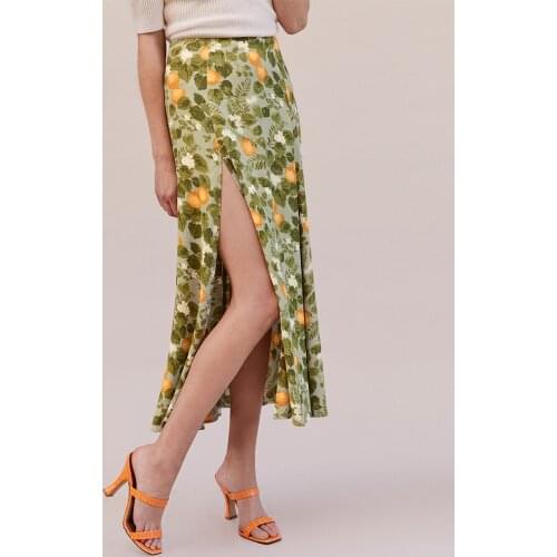 Long Skirts Womens Summer High Waist Print Boho Beach Skirt Sexy Side Slit Vintage Elegant Chiffon Midi Skirt Women Clothing