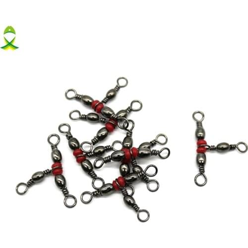 JSM 30 pcs/lot 3 Way Rolling swivels Brass Barrel Triple Bearing Connector Solid Ring fishing connector