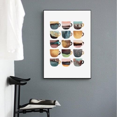 Colorful Coffee Cups Canvas Poster Cafe Wall Art Print Canvas Painting Nordic Decorative Picture Modern for Kitchen Dining Room