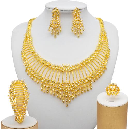 Dubai Gold Plated Jewelry Set For Women African Rhinestone Necklace Jewlery fashion Necklace set Earring