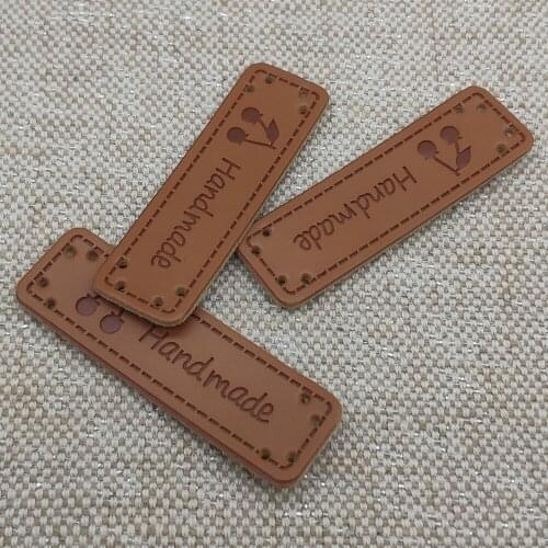 Cherry Logo Handmade Brown Leather Labels for Natural Style Clothing Hand Sewing Label for Clothes Leather Decorative Tag