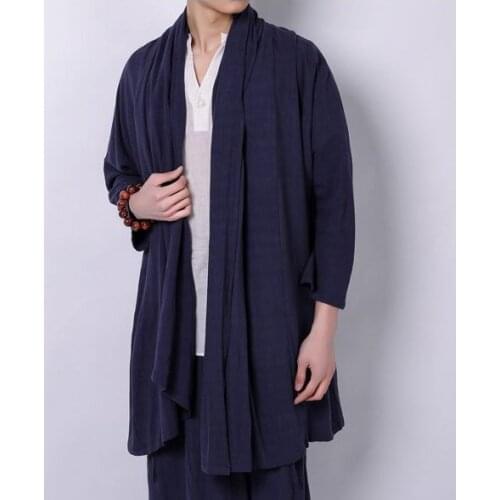 3color Male cotton&linen tang suit Chinese hanfu robes loose gown zen lay meditation tai chi kung fu/martial arts jacket costume