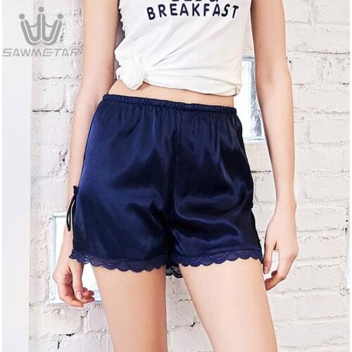 Summer Silk Sleep Bottoms Sexy Lace Pajama Shorts Womens Loose Elastic Waist Pajama Pants Satin Sexy Sleepwear Shorts
