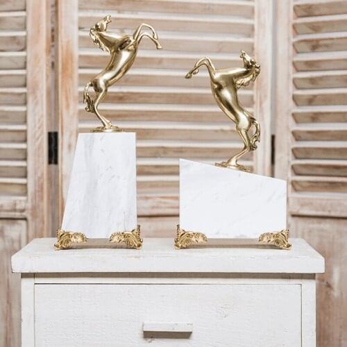 Copper Horse Standing On White Marble Statue Home Decor Crafts Room Decor