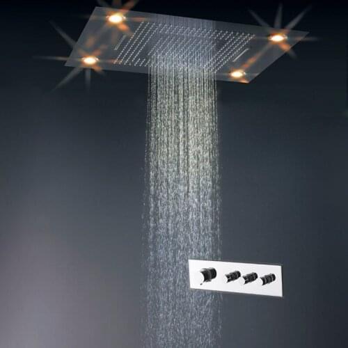 Multi-function Bathroom LED Shower Head Set Thermostatic Shower Mixer Faucet Diverter Ceiling Mounted Rainfall Waterfall Luxury
