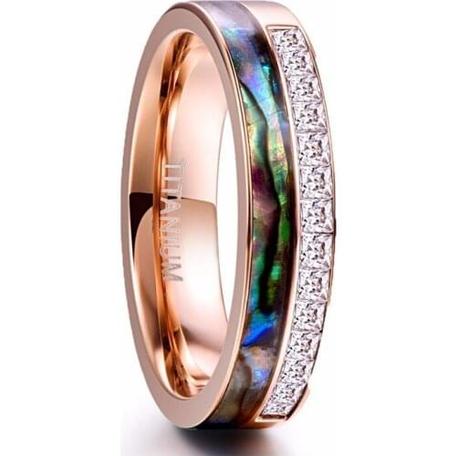 Luxury 6mm High Polished Colorful Shell Men Tungsten Steel Ring Crystal Rose Gold Men Love Wedding Stainless Ring