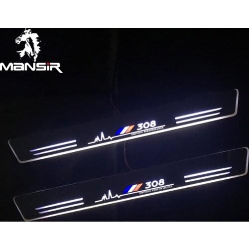 4PCS Door Acrylic Sill Plate Guard For Peugeot 308 Sedan 2008 - 2018 2019 Pedal Pathway Welcome Car Scuff Led Lights