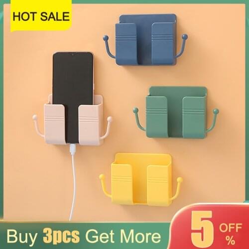 Wall Mounted Mobile Phone Charging Organizer Remote Control Storage Box Phone Plug Wall Holder Stand Rack Socket Storage Shelf