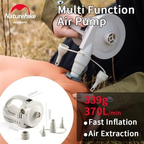 Naturehike USB Inflatable Pump 339g Portable 370L/min Fast Inflation/Air Extraction Pump Multi Port Camp Mat Pillow Swim Ring