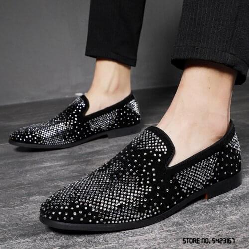 New Trend Shining Rhinestone Charm Pointed Wedding Oxford Shoes Men Casual Loafers Business Formal Dress Footwear Zapatos Hombre