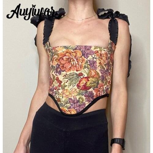 Auyiufar Renaissance Fairy Grunge Skinny Corset Tops Bandage Strap Backless Lace Up Aesthetic Bustier Top Vintage Crop Camisole