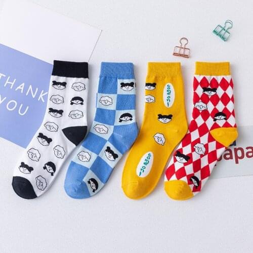 2021 Autumn Winter Cartoon Kawaii Harajuku Woman Socks Japanese College Style Cute Socks Middle Tube Candy Color