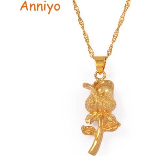 Anniyo Rose Flower Pendant Necklaces for Women Girls Gold Color Rose Jewelry Romantic Party Gifts #005307