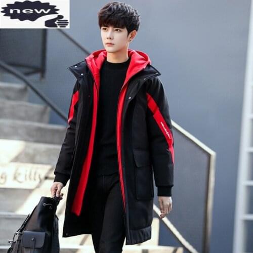Winter Fashion Mens Fake Two Pieces Hoody Long Parka Colors Mixed Overcoat Casual Jacket Man Loose Fit Streetwear Warm Parkas