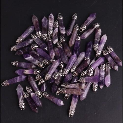 50pcs/lot Bulk Wholesales Assorted Hexagonal Column Pendant 32*8mm Pillar Crystal Pendants For Charms Jewelry Making Earrings