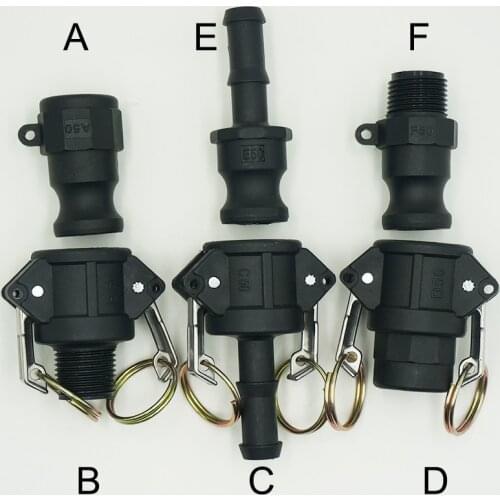 DN15 to DN25 PP Plastic Camlock Couplings Type A,E,F, DP 1/2" to 1" Quick Disconnect Adapter Pipe Fittings