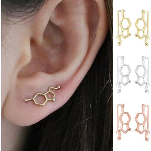 Simple Women Serotonin Molecule Shape Ear Climbers Earrings Crawler Jewelry