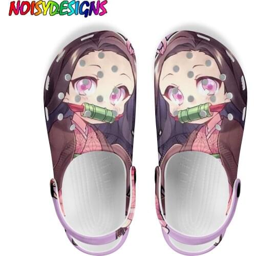 NOISYDESIGNS Pink Nurse Shoes for Girls Cartoon Demon Slayer Pattern Summer Women Slippers Breathable Sandals Drop Shipping