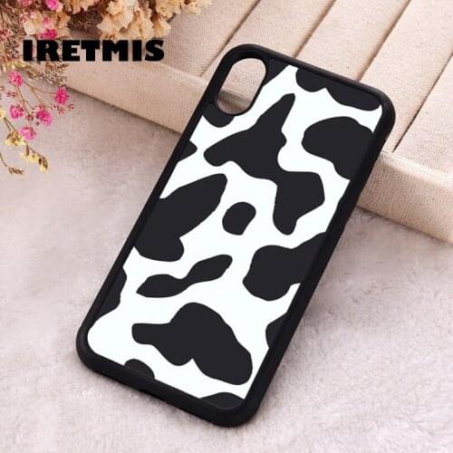 Iretmis 5 5S SE 2020 phone cover cases for iphone 6 6S 7 8 Plus X Xs XR 11 12 MINI Pro Max Silicone Cow Print Black and White