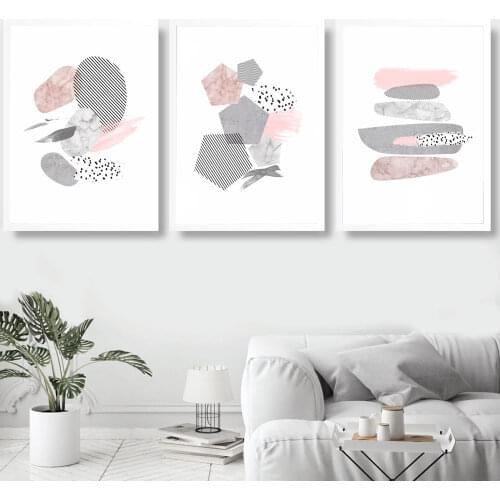 Nordic Abstract Geometric Pink Rose Pattern Marble Wall Art Canvas Posters and Prints Canvas for Living Room Morden Home Decor