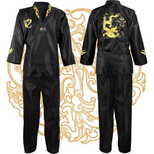 Adult Kids Men Women Black Taekwondo Uniform Dobok WTF Cotton Tae Kwon Do Set Clothes TKD Clothing Sets Belt Karate Suits Dobok