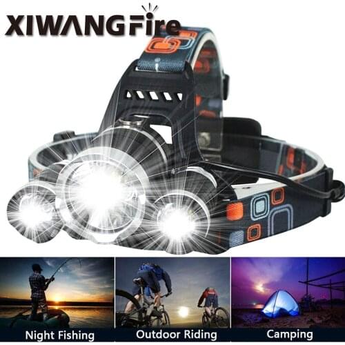 XIWANGFIRE LED Zoom Rechargeable Headlamps Camping Fishing Headlights Waterproof 5 LED Lights 18650 Battery