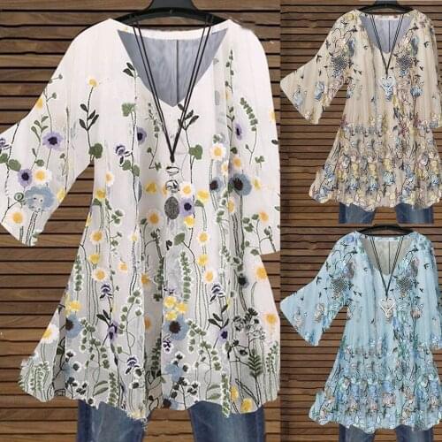 Womens Floral Printed Blouse Causal Loose Shirts Fall V-neck Tops Blusas Elegantes Blusas Y Camisas Vetement Femme 2021