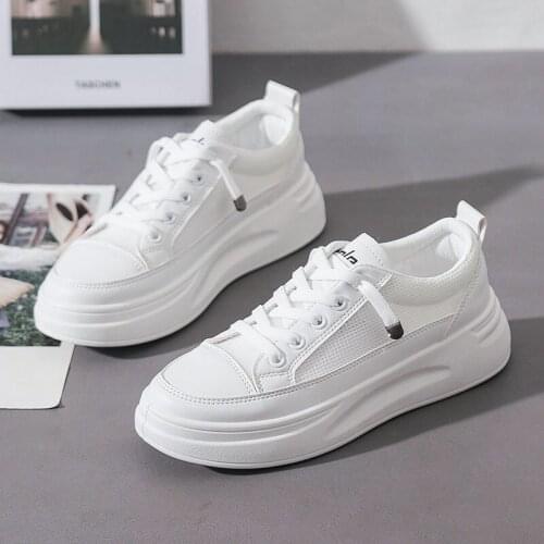 Mesh Women Shoes Summer Leather Casual Flats Ladies New 2021 Comfortable Breathable White Vulcanized Platform Shoe Female PW053