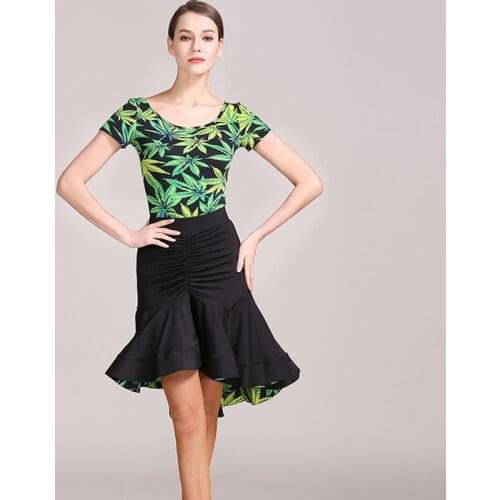 New Printing Latin Dance Costume Women Tap Dance Wear Latina Dance Clothes Salsa Dance Skirts American Clothing Ballroom JL1121