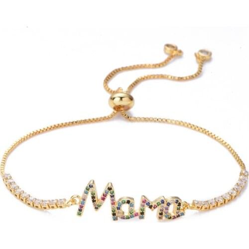 Mama multicolor micro pave cz zircon cubic zirconia Bracelet Adjustable silicone silver gold plated Charm Snake Chain ryg3