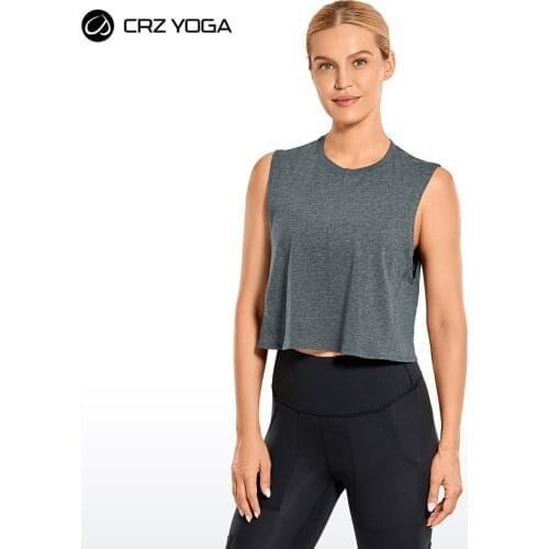CRZ YOGA Womens Pima Cotton Crop Workout Tank Tops Loose Fit Athletic Sports Shirts Sleeveless Yoga Top