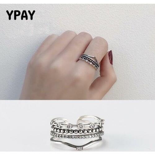 YPAY Real 925 Sterling Silver Finger Rings Women Vintage Chai Silver Twist Rope Open Ring Fine Jewelry Drop Shipping YMR118