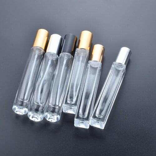 10pcs 10ml Roll On Bottle Thick Clear Glass Perfume Bottle Refillable Empty Roller Essential Oils Vials