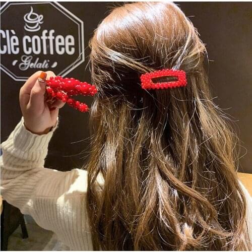 100pcs/lot DIY Simple Alloy Red Pearl Wedding Hair Clips Retro Handmade Bang Hairpin Hair Styling Tools Accessories HA1470