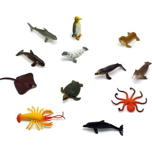 12 Pcs/set Kawaii Ocean Sea Animals Seal Octopus Lobster Penguin PVC Models Action Figure Toys for Children Kids Gifts
