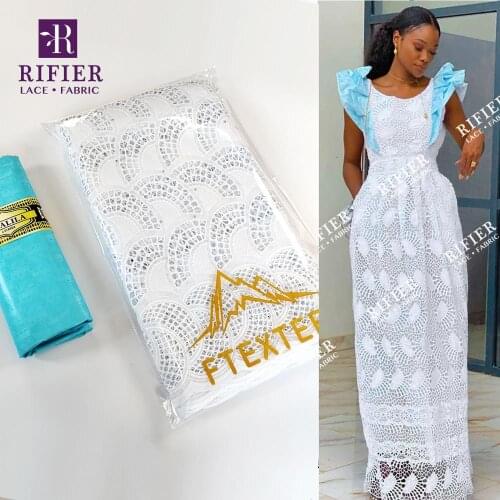 2.5+2.5 Yards Embroidered Dry Lace With Bazin Riche Fabric For Women Traditional Wedding Dresses Swiss Volie In Switzerland