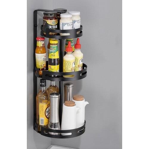 3 Layers 360° Rotating Spice Rack Punch Free Stainless Steel Corner Storage Rack Multifunction Kitchen Organizer