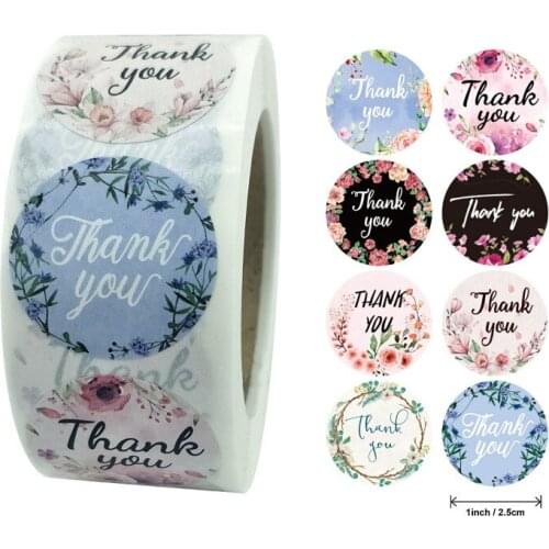 8 Pattern Round Flower Thank You Stickers Seal Label 1Inch for Wedding Gift Christmas Card Business Packaging Stationery Sticker