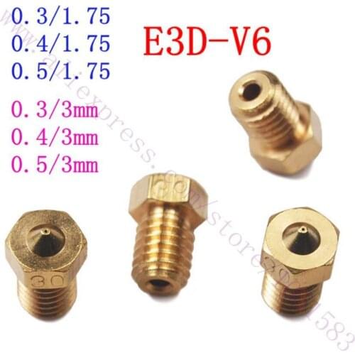 8pcs 3D printer Brass V6 Nozzle 0.2/0.3/0.4/0.5mm For 1.75/3mm V6 Hotend Reprap Prusa i3 3D printer
