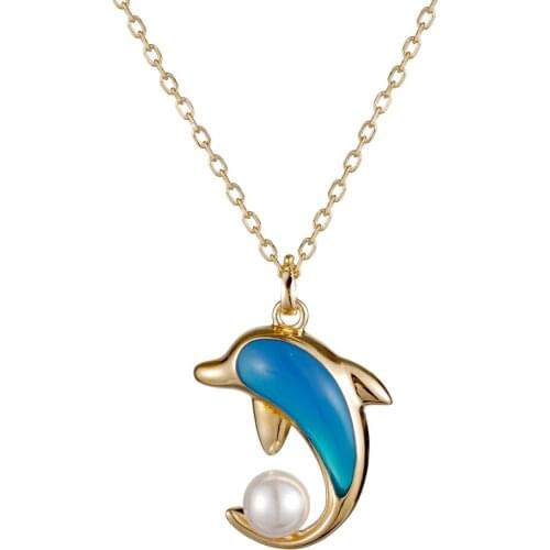 925 Sterling Silver Jewelry Dolphin Pendent Necklaces Freshwater Cultured Pearl Wedding Bridal Necklace for Women Girls Gifts