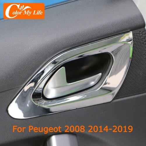 Color My Life ABS Chrome Inner Door Bowl Decoration Cover Trim for Peugeot 2008 2014 - 2019 Interior Doors Handle Circle Sequins