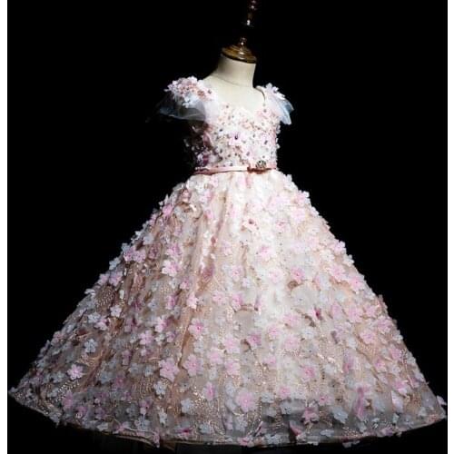 Flower Puffy Dress for Girls Children Wedding Dresses Kids First Communion Vestidos Teenagers Weddings Bridesmaid Robe with Belt