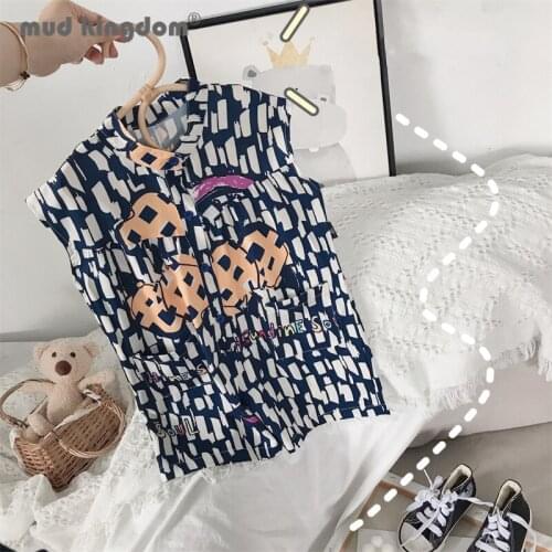 Mudkingdom Fashion Girls Sleeveless Bodysuits Print Buttons Loose Graffiti Siamese Pants for Toddler Drop Shoulder Rompers