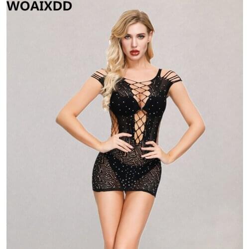 Elegant High Quality Women Brightly Rhinestone Pajamas Erotic Open Bra Hollow Out Lingerie Sexy Transparent Intimates Underwear