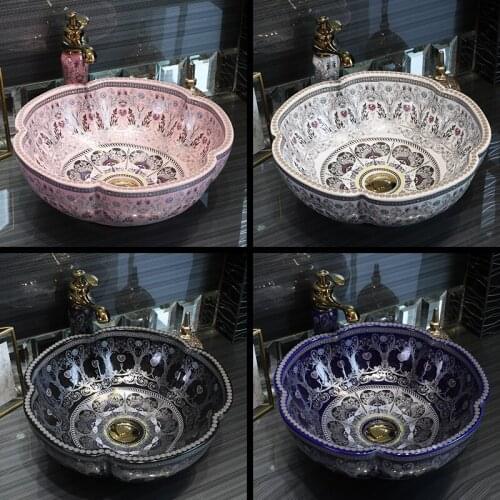 Europe Vintage Ceramic Art Basin Sink Counter Top Wash Basin vanities porcelain ceramic washing basin Bathroom Vessel Sinks