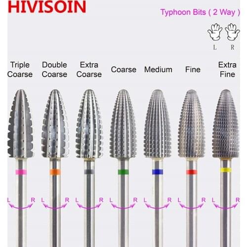 Typhoon Bit(Fastest Remove Acrylics&Gels)-Two directional(for All Hand use)-HIVISOIN Carbide Nail Drill Bit